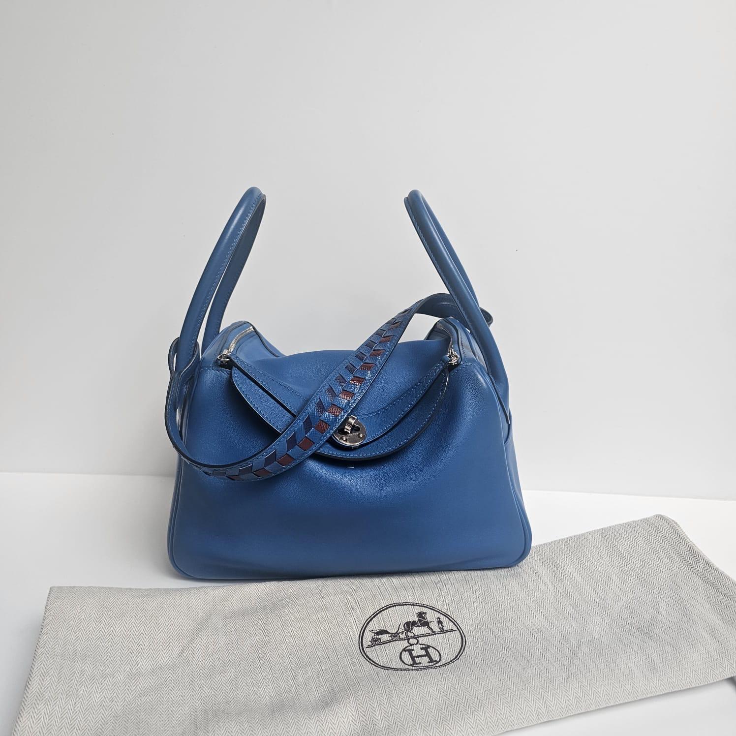 2018 Hermes Blue Zanzibar Swift Tressage Lindy 26 Bag For Sale 15