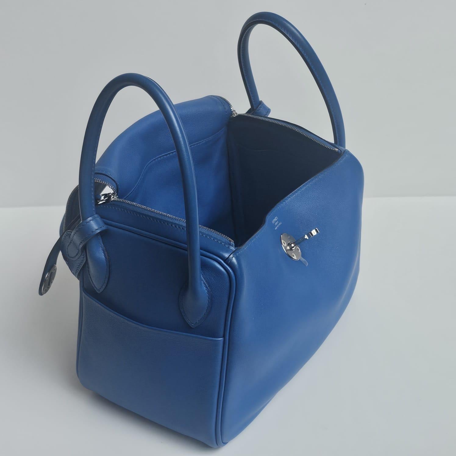 2018 Hermes Blue Zanzibar Swift Tressage Lindy 26 Bag For Sale 2
