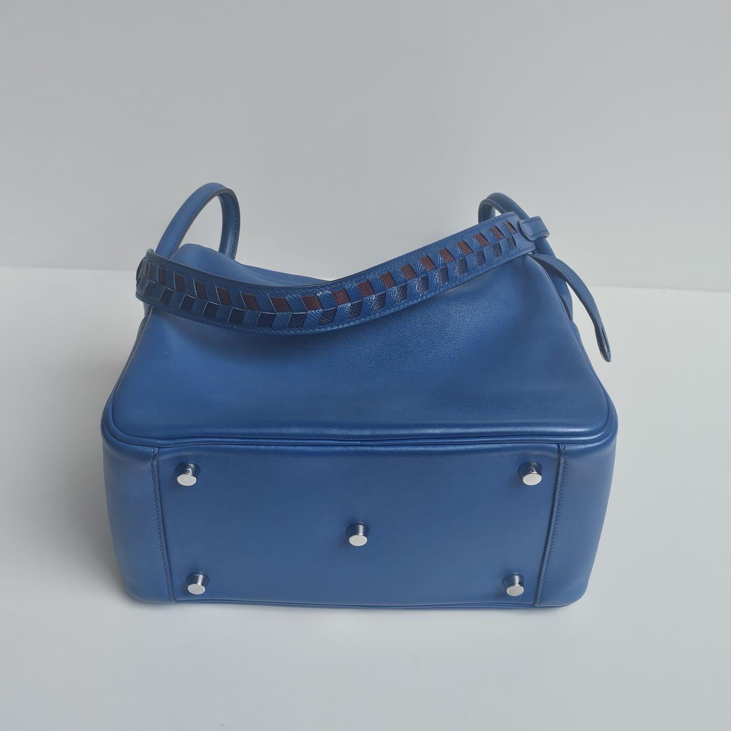 2018 Hermes Blue Zanzibar Swift Tressage Lindy 26 Bag For Sale 4