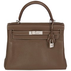 2018  Hermès Etoupe Togo Leather Kelly 28cm Retourne 