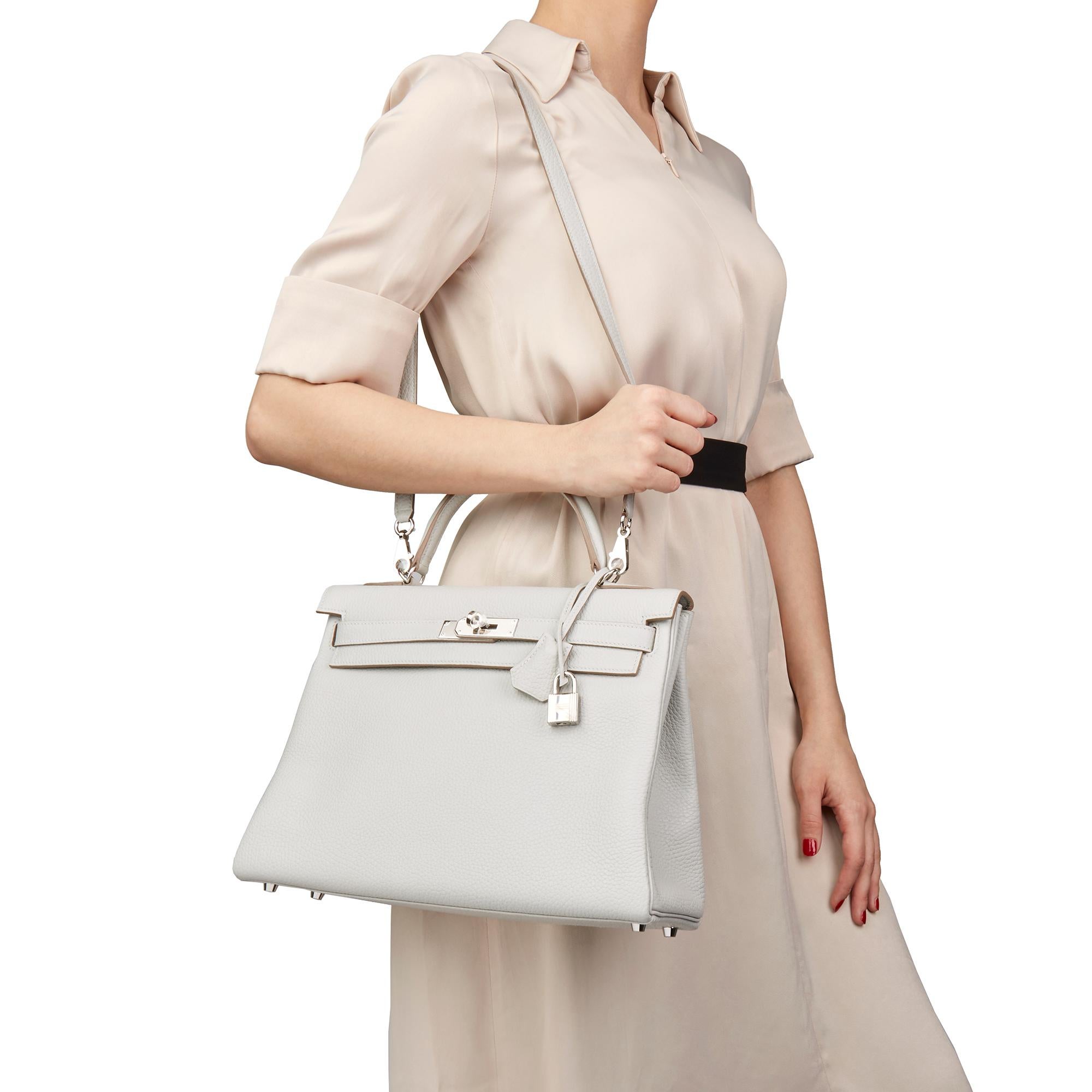 2018 Hermès Gris Perle Clemence Leather Kelly 32cm Retourne 6