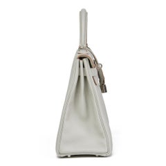 2018 Hermès Gris Perle Clemence Leather Kelly 32cm Retourne