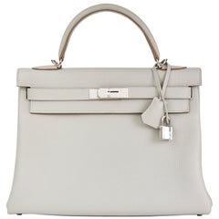 2018 Hermès Gris Perle Clemence Leather Kelly 32cm Retourne