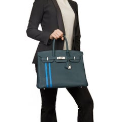 2018 Hermès Vert Cypres Togo & Bleu Zellige Swift Leather Officier Birkin 35cm