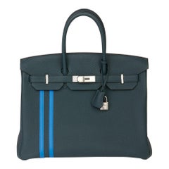 2018 Hermès Vert Cypres Togo & Bleu Zellige Swift Leather Officier Birkin 35cm