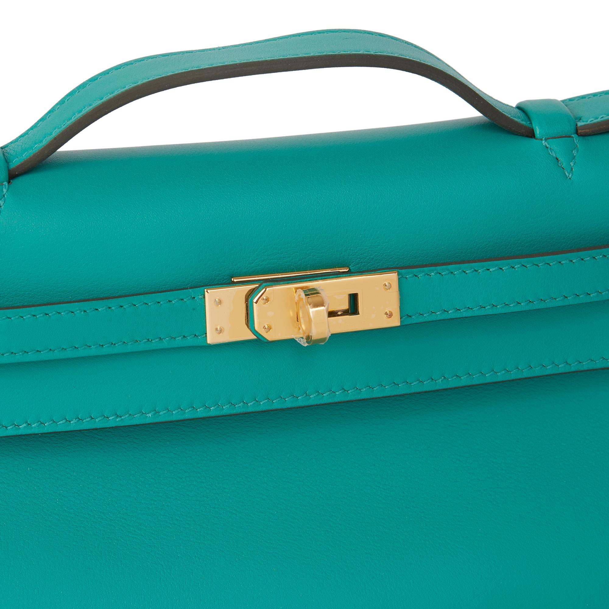 2018 Hermès Vert Verone Swift Leather Kelly Pochette In New Condition In Bishop's Stortford, Hertfordshire