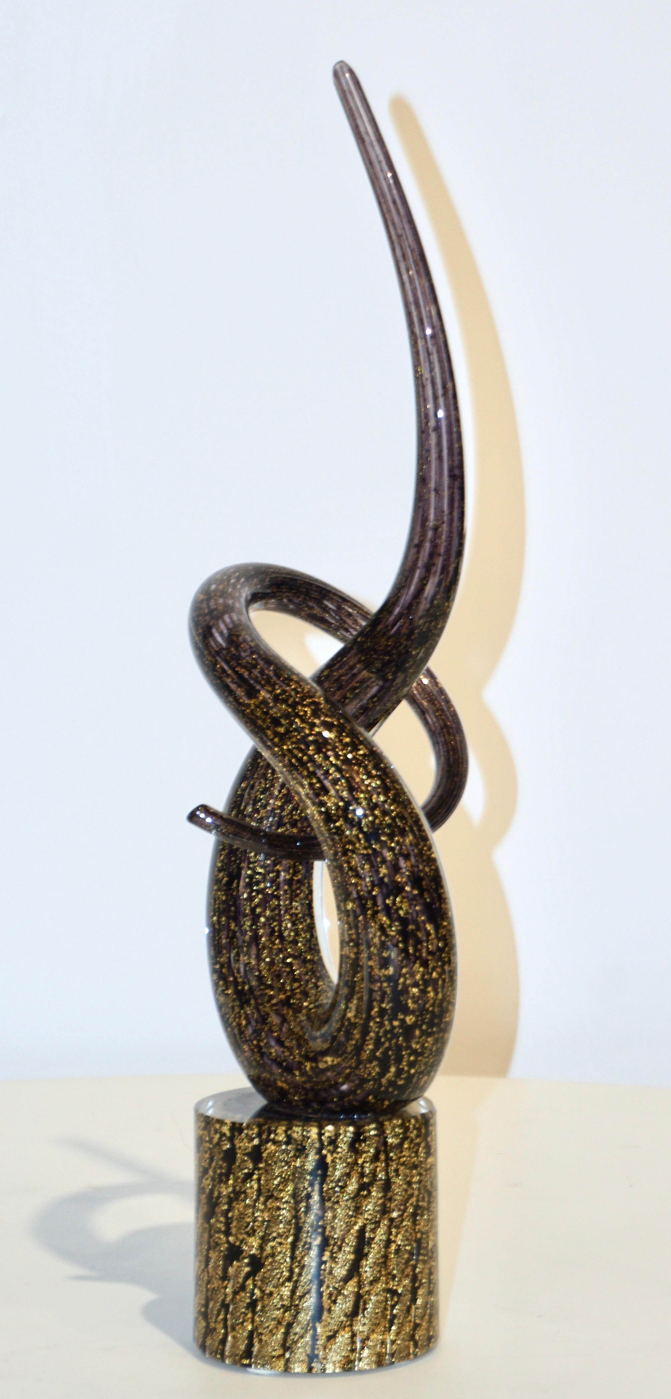 2018 Italian Organic Purple & Gold Murano Glass Abstract Twisted Curl Sculpture en vente 5