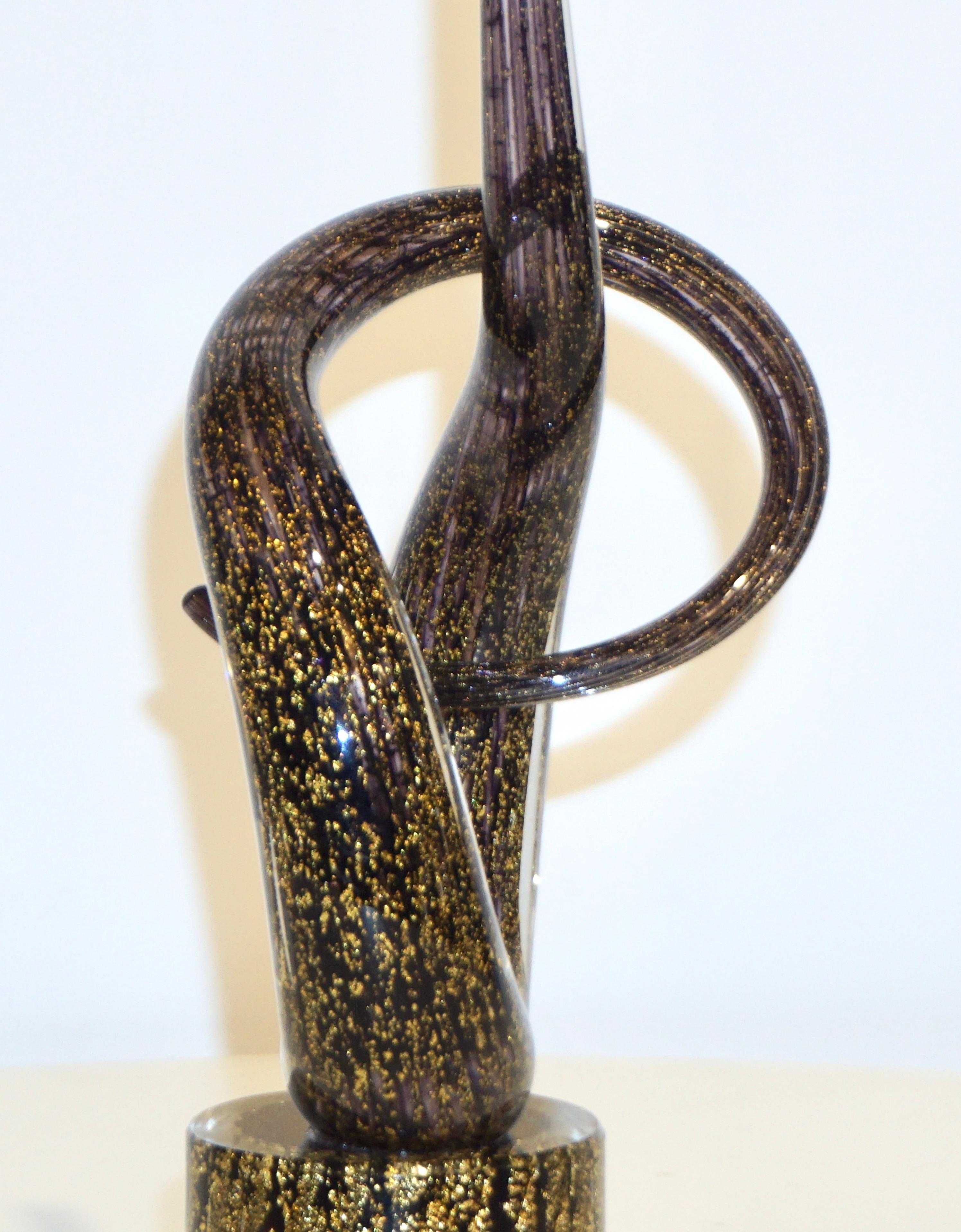 2018 Italian Organic Purple & Gold Murano Glass Abstract Twisted Curl Sculpture en vente 6