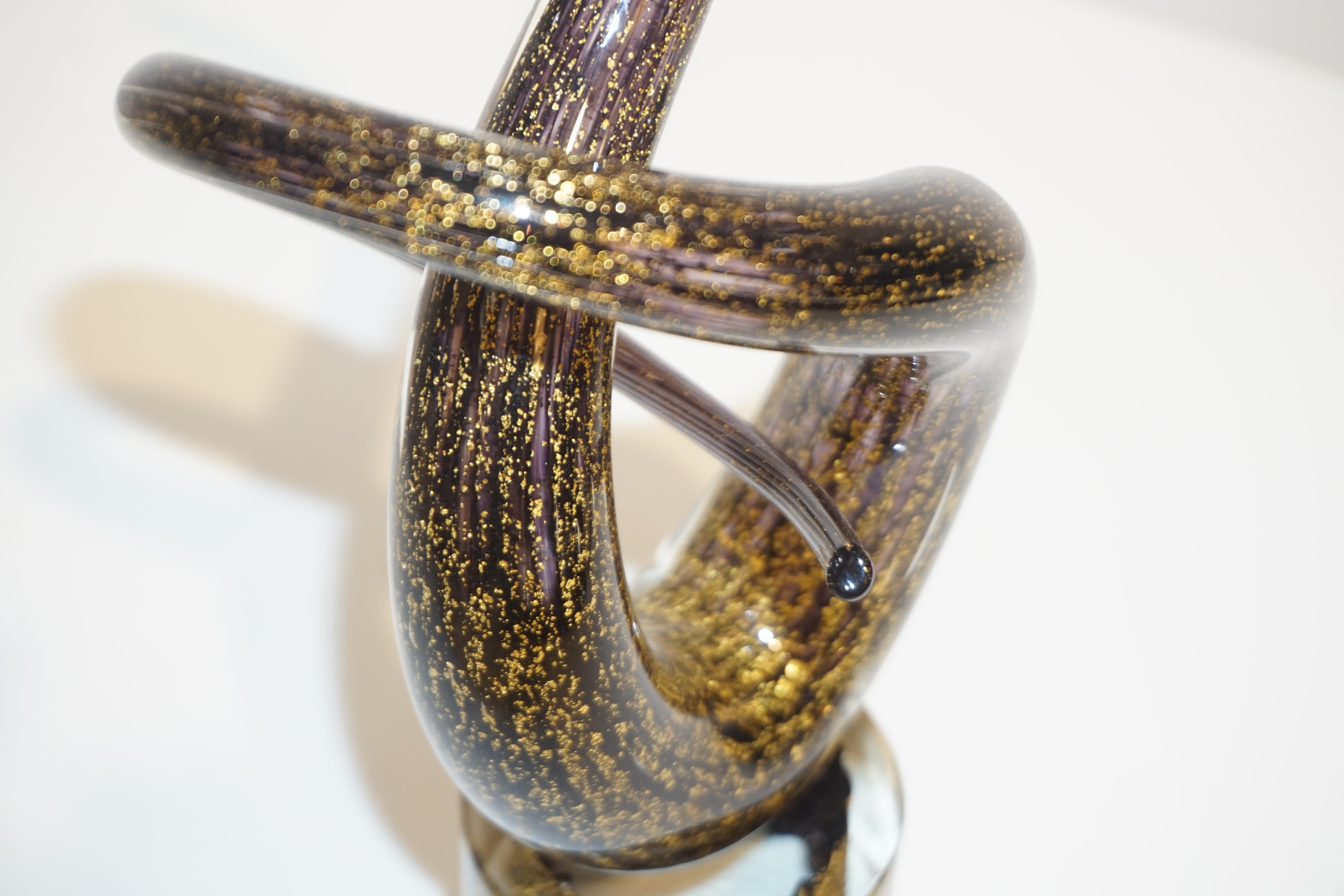 2018 Italian Organic Purple & Gold Murano Glass Abstract Twisted Curl Sculpture For Sale 9