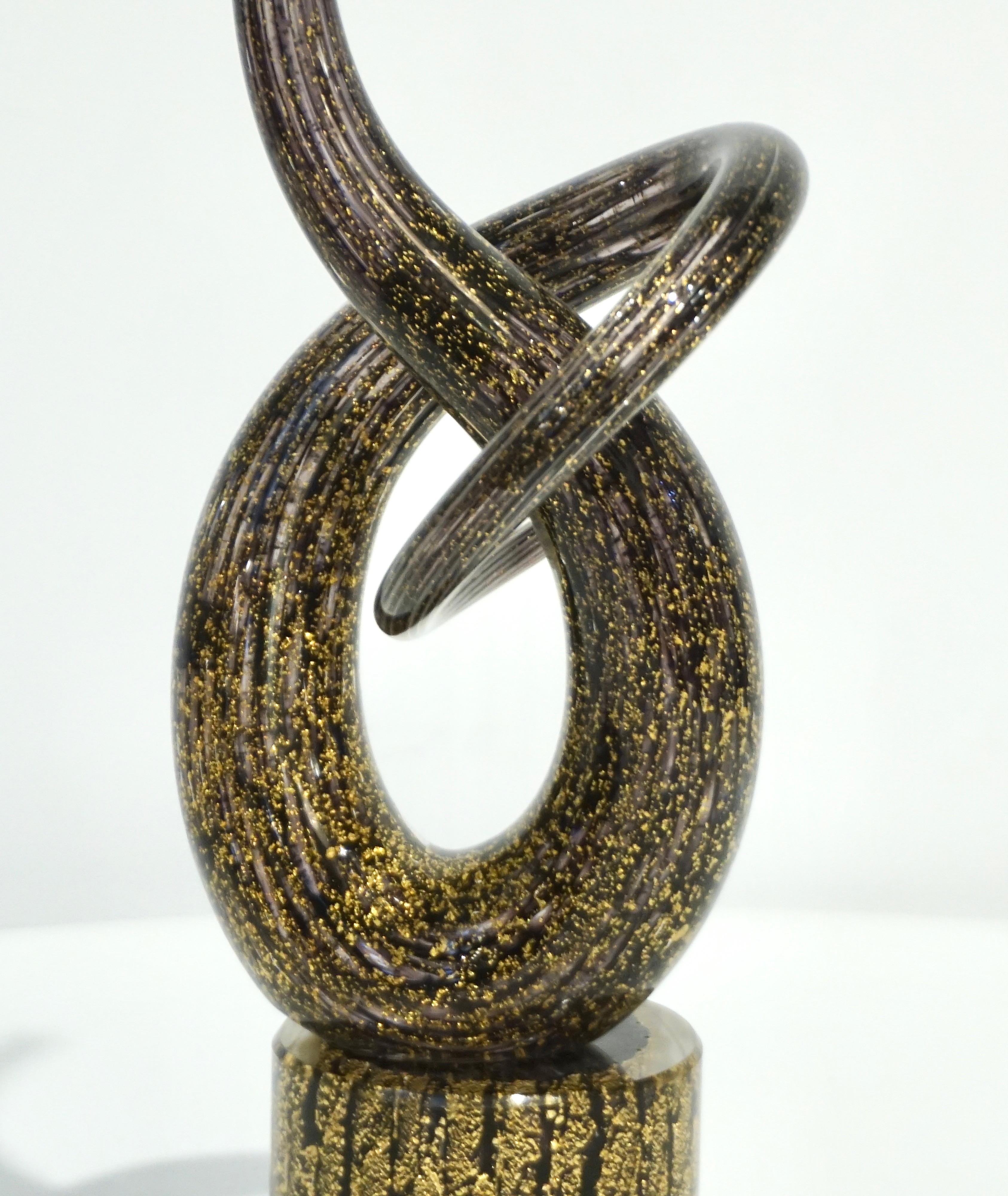 2018 Italian Organic Purple & Gold Murano Glass Abstract Twisted Curl Sculpture For Sale 11