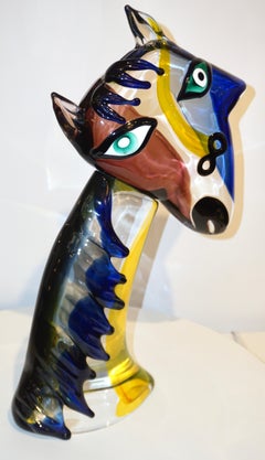 Sculpture moderniste italienne de style Picasso en cristal jaune et bleu de Murano, 2018