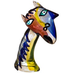 2018 Italian Picasso Style Yellow Blue Crystal Murano Glass Modernist Sculpture