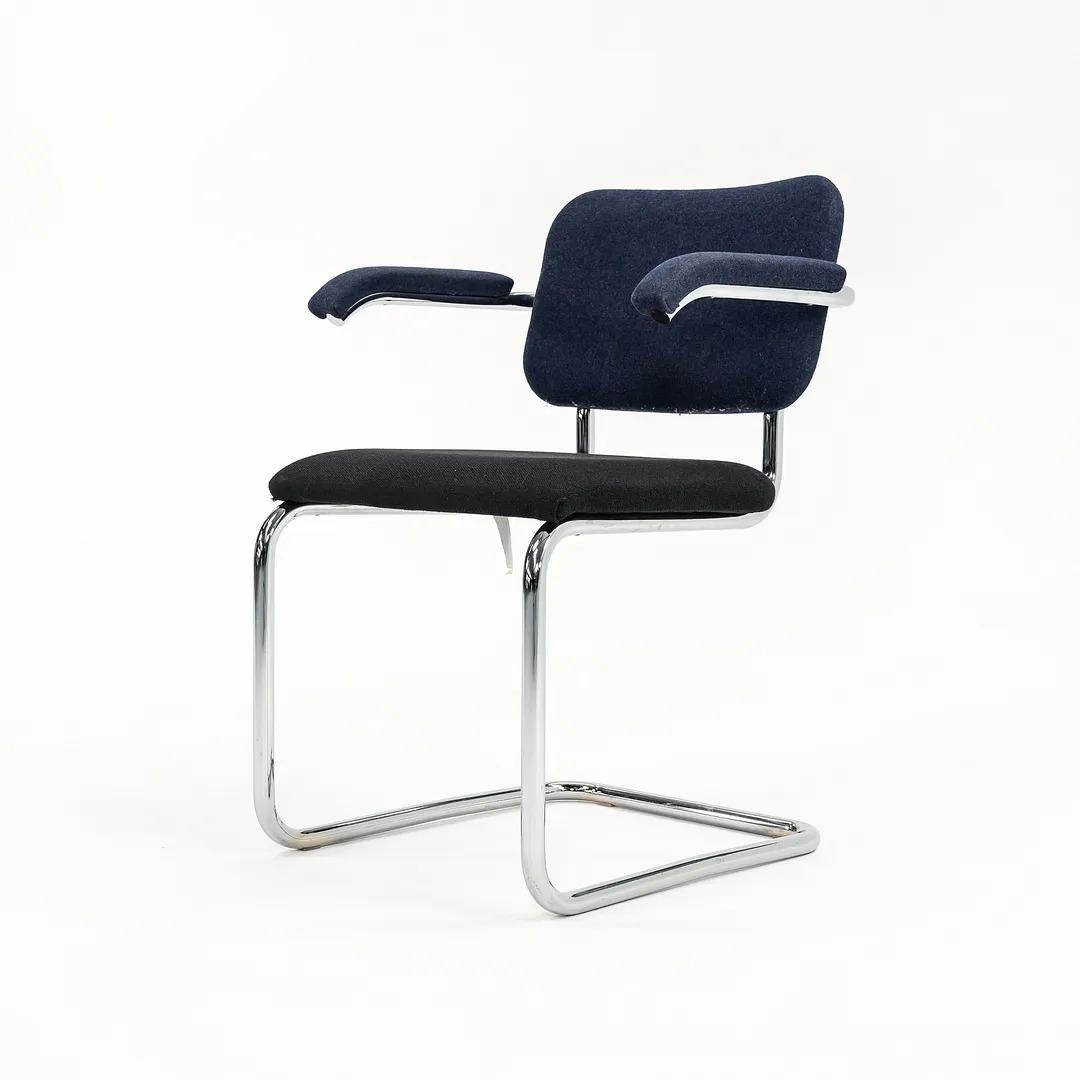 Modern 2018 Marcel Breuer for Knoll Cesca Armchair in Blue & Black Fabric, Model 50A For Sale
