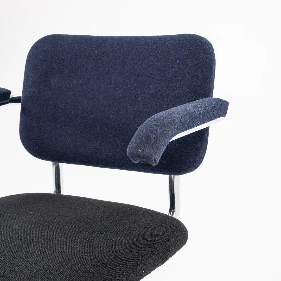 2018 Marcel Breuer for Knoll Cesca Armchair in Blue & Black Fabric, Model 50A In Good Condition For Sale In Philadelphia, PA