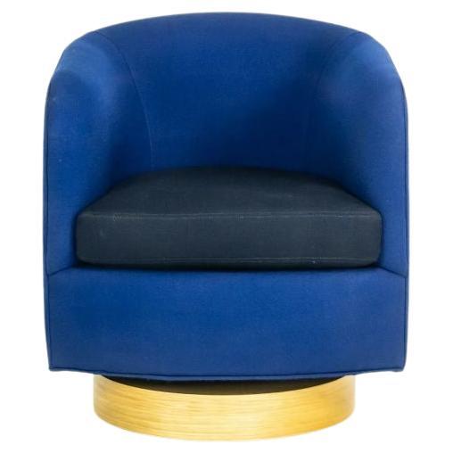 2018 Milo Baughman for Thayer Coffin Papa Roxy Swivel Lounge Chair Blue Fabric For Sale