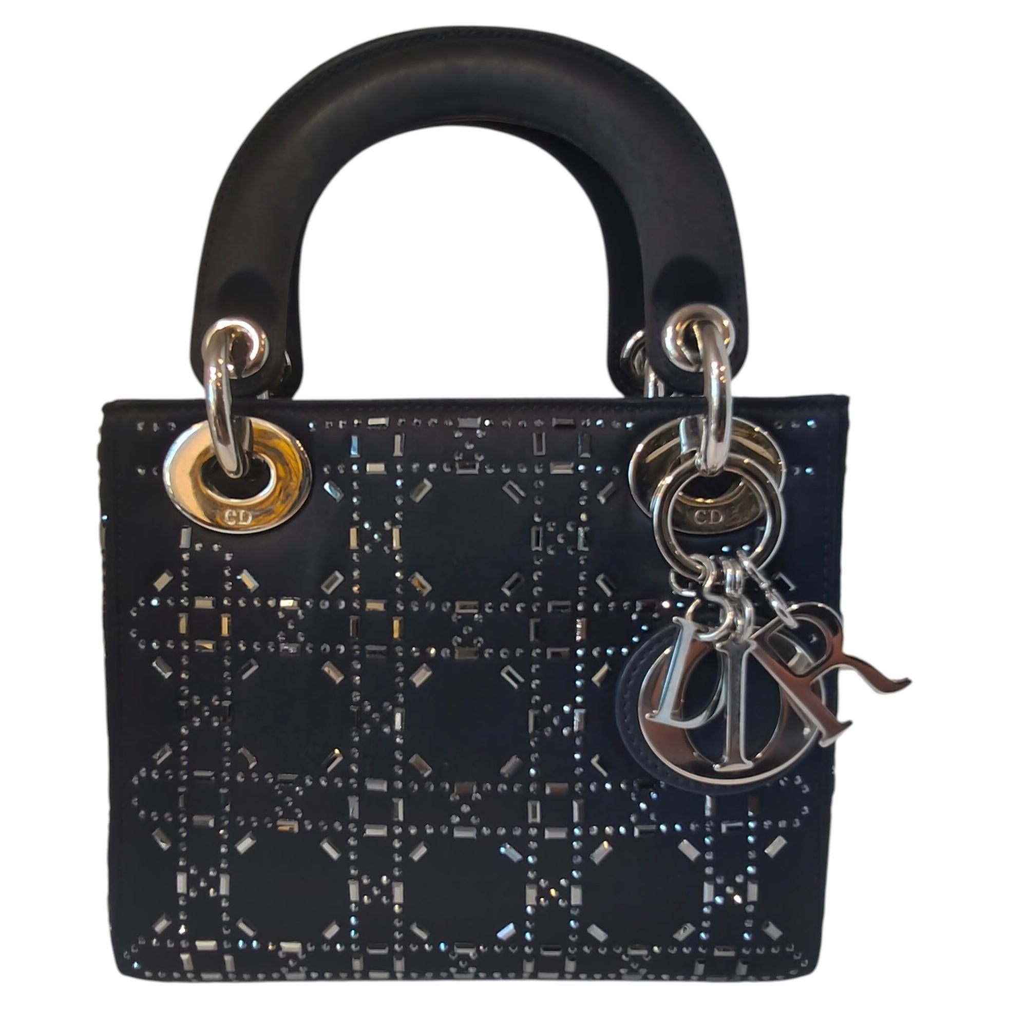 2018 Mini raso Cannage Strass cristallo impreziosito Lady Dior satchel in vendita