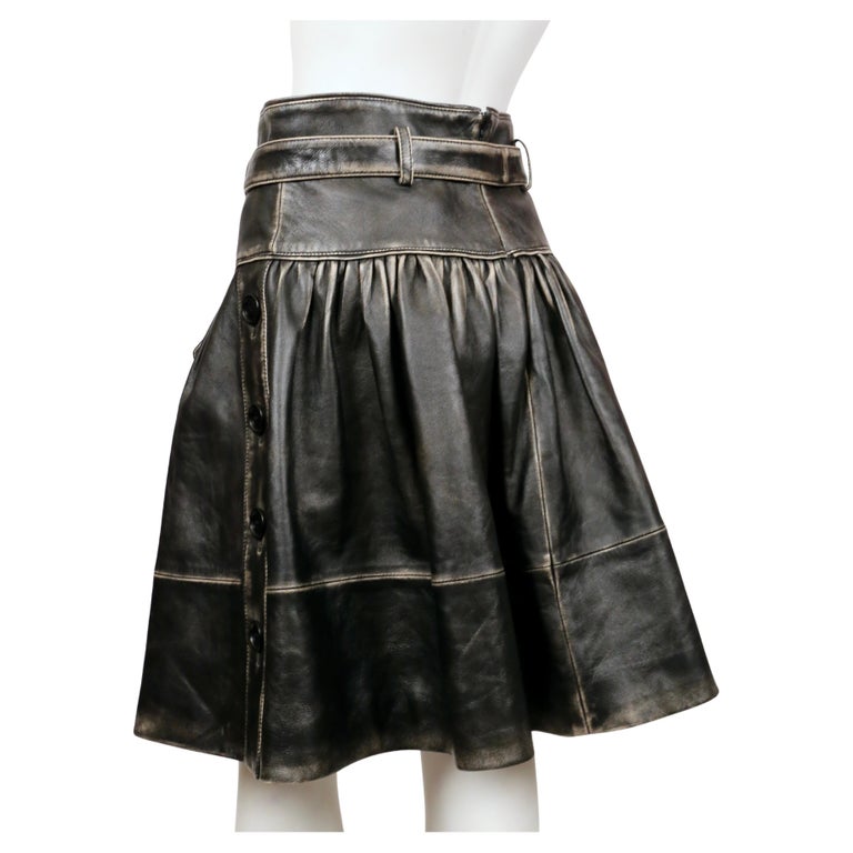 2018 MIU MIU distressed leather skirt with belt For Sale at 1stDibs