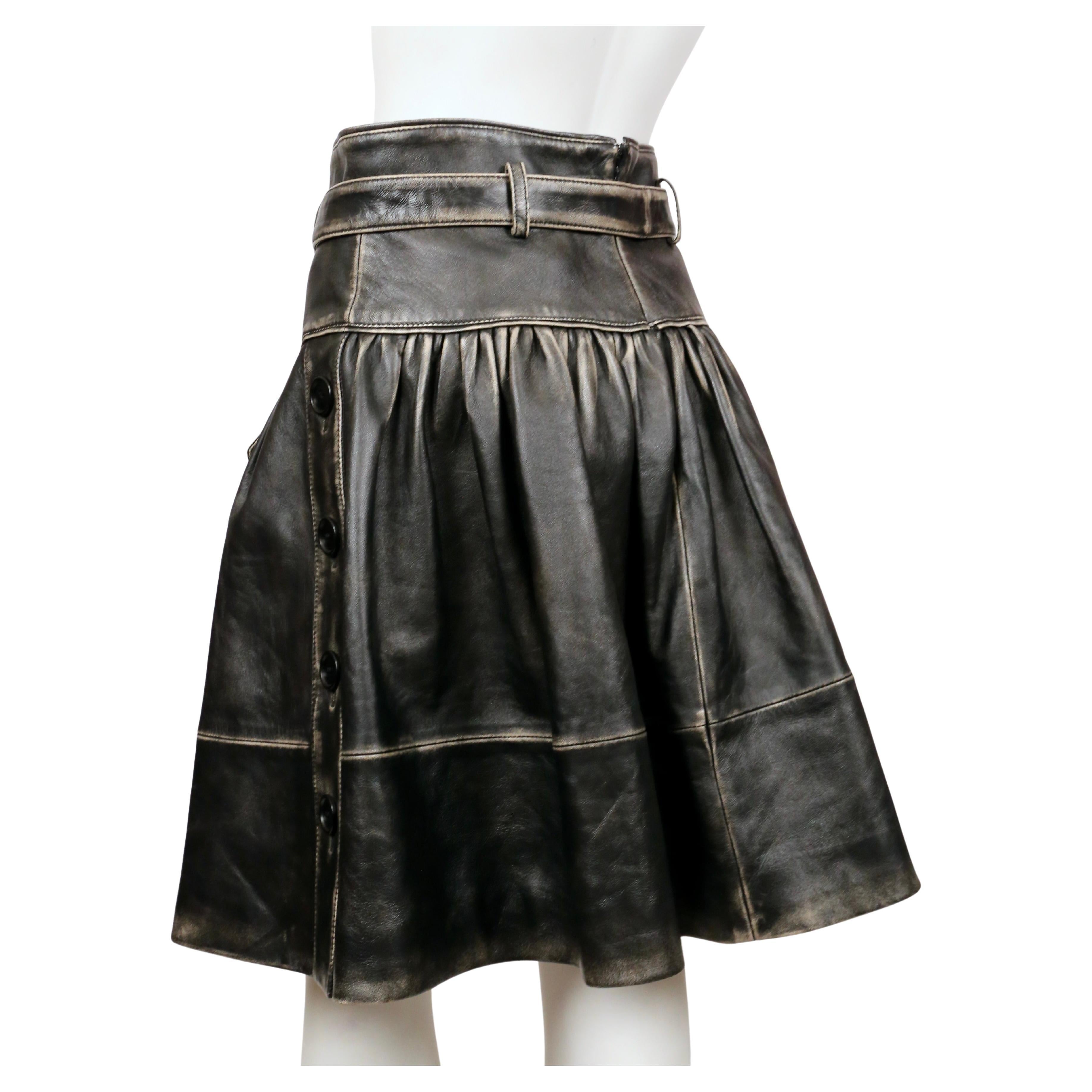 Women's or Men's 2018 MIU MIU distressed leather skirt with belt For Sale