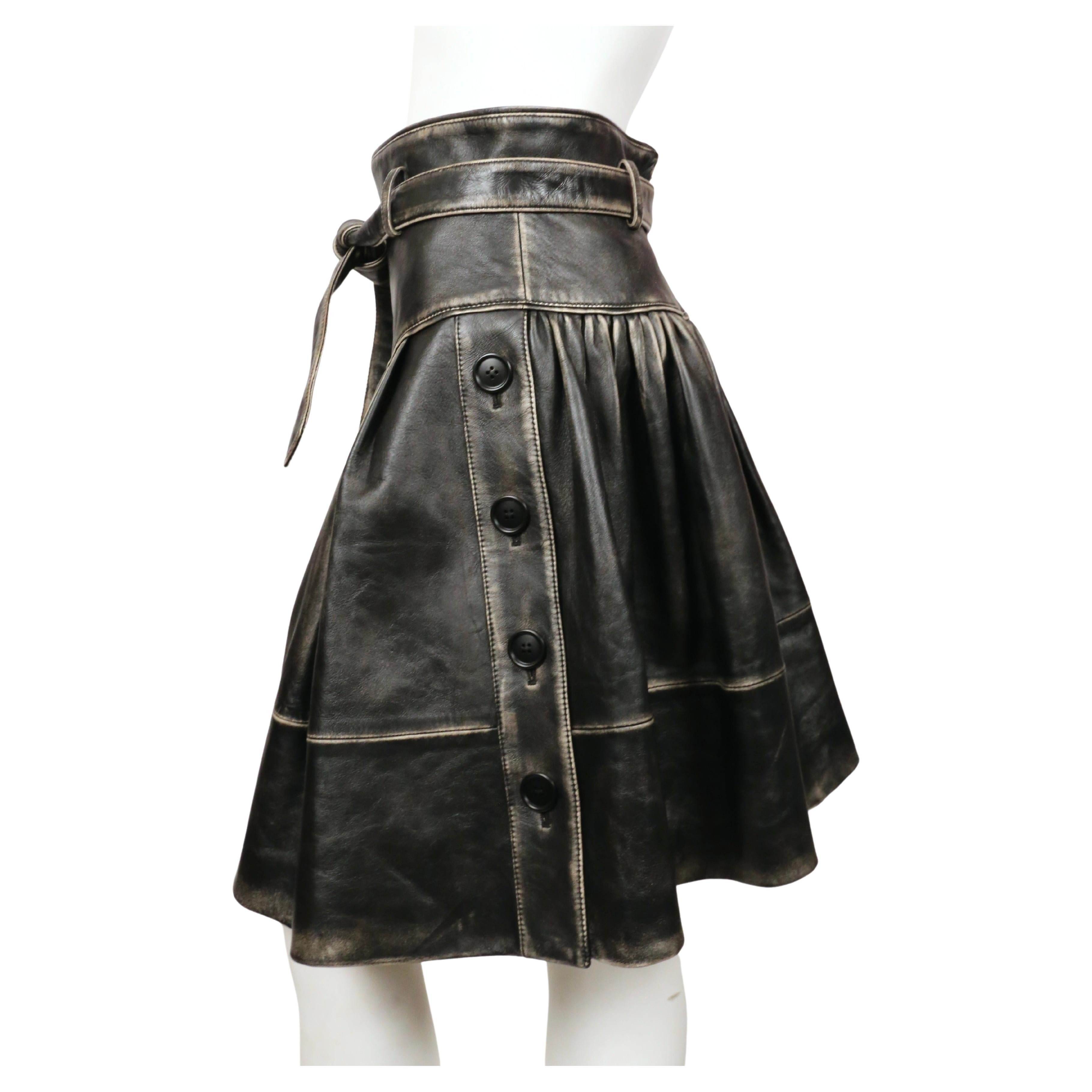 2018 MIU MIU distressed leather skirt with belt For Sale 1