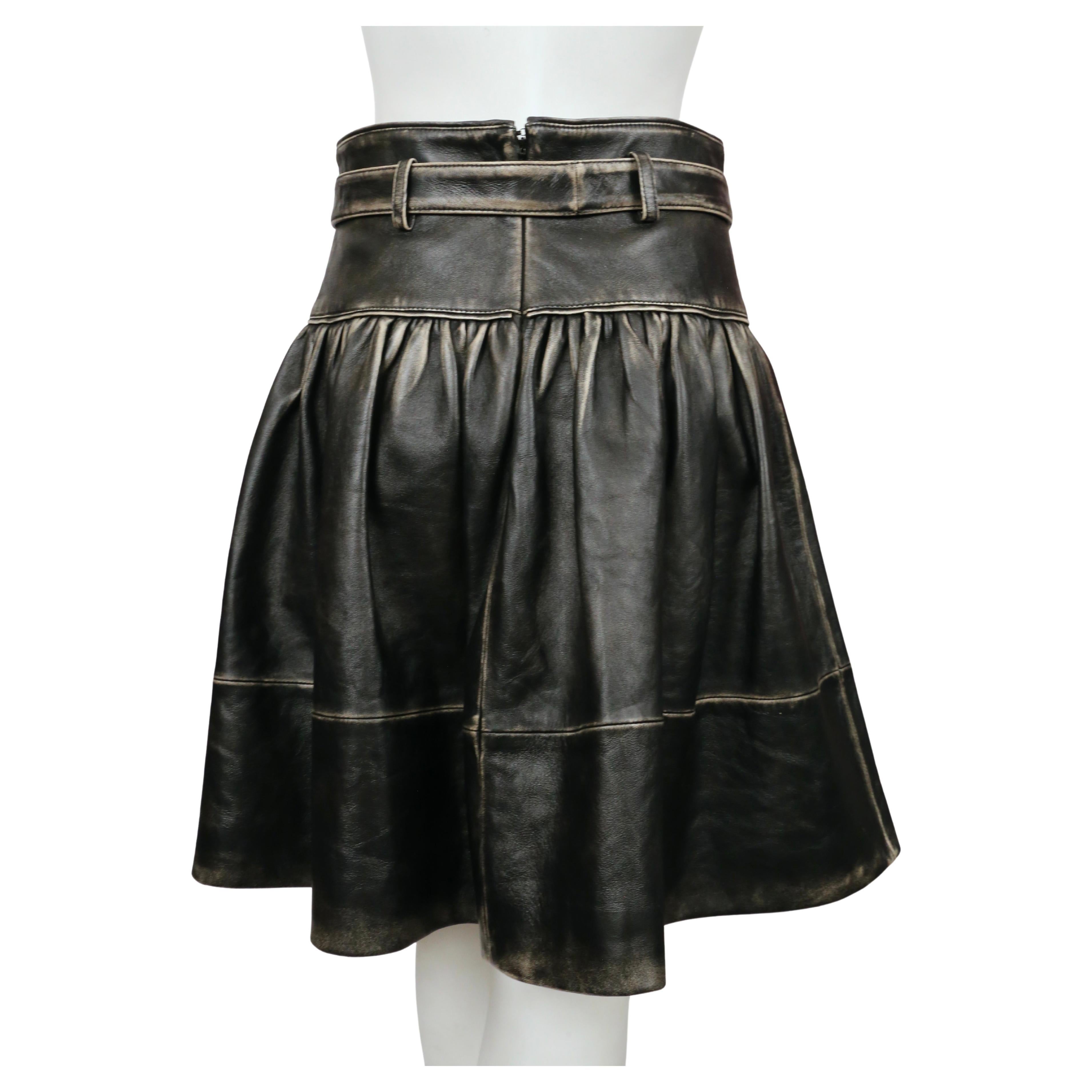 2018 MIU MIU distressed leather skirt with belt For Sale 2