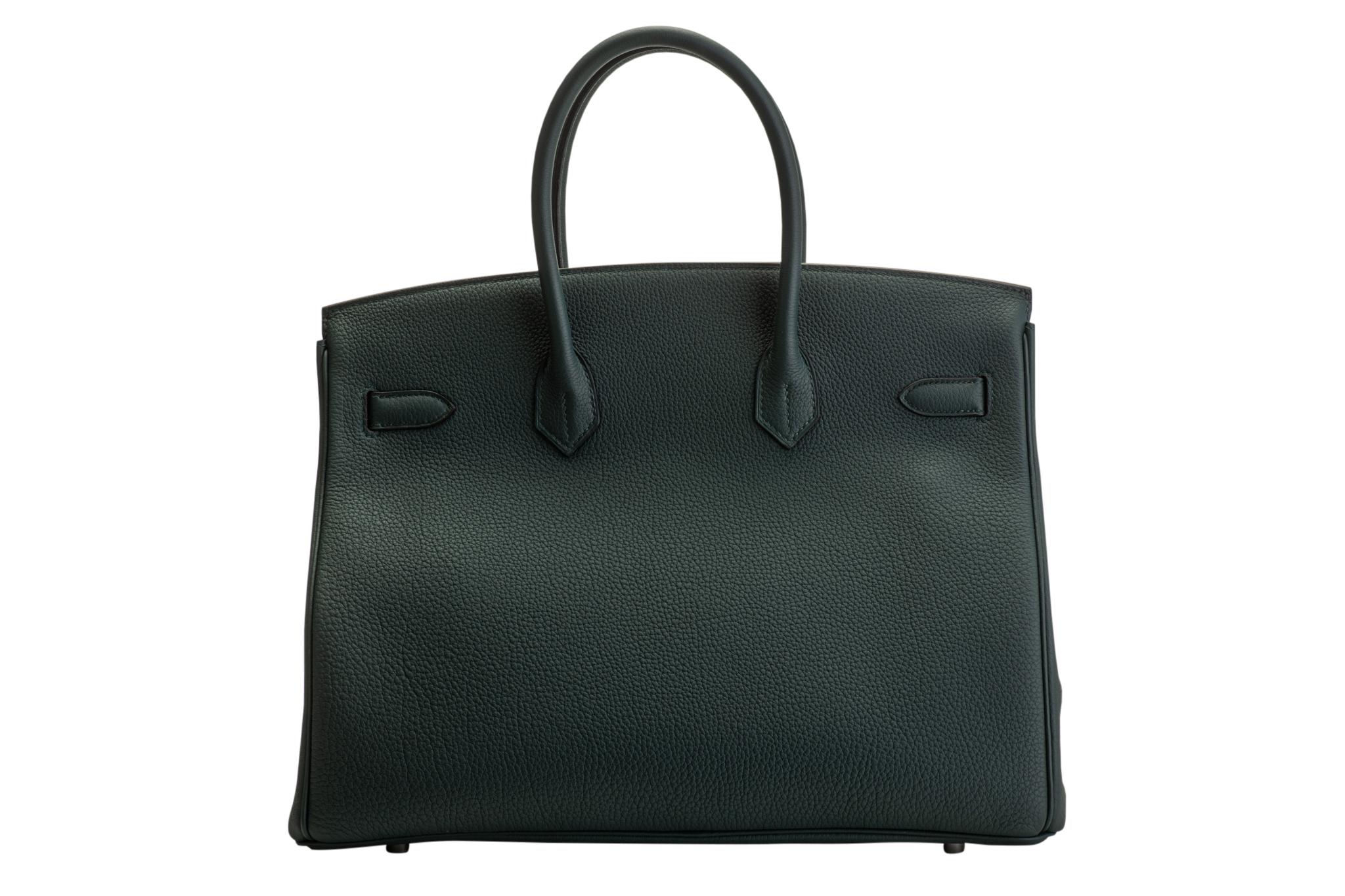 2018 Neue Seltene Hermes Birkin 35 Vert Cypress Officeir (Schwarz) im Angebot