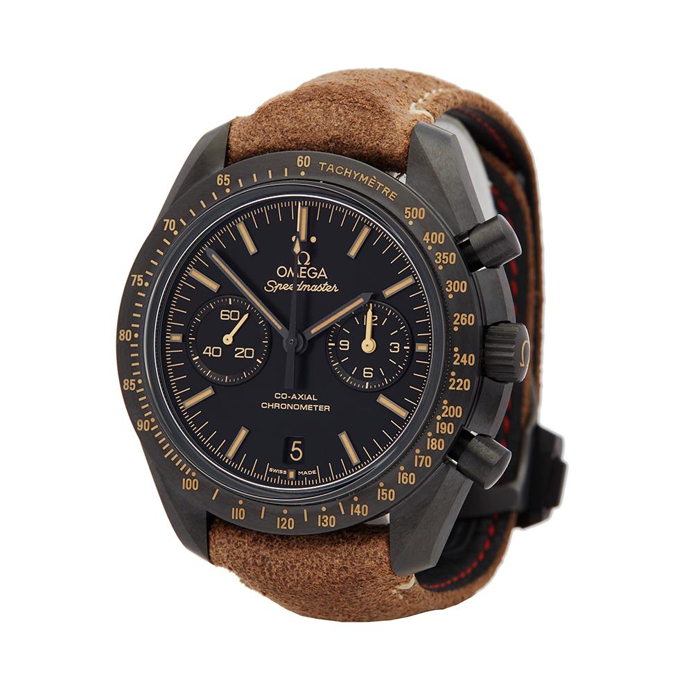 Contemporary 2018 Omega Speedmaster Dark Side Of the Moon Ceramic 31192445101006 Wristwatch
 *
 *Complete with: Box, Manuals & Guarantee dated 24th March 2018
 *Case Size: 44mm
 *Strap: Brown Leather
 *Age: 2018
 *Strap length: Adjustable up to