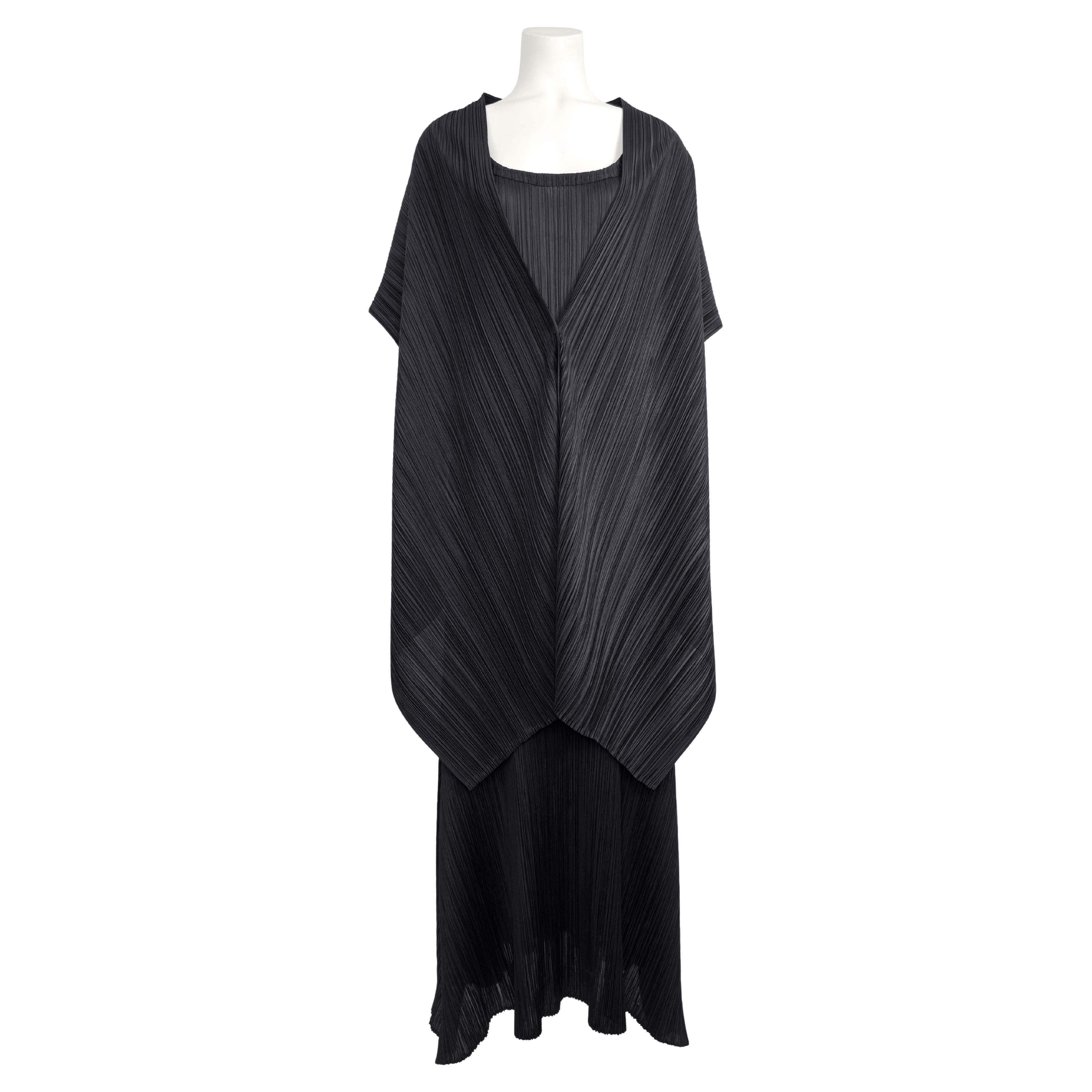 2018 Pleats Please by Issey Miyake Black Plissé Dress & Jacket Set For Sale