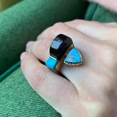 2018 Richard Chavez Jade, Turquoise and Gold Inlay Ring