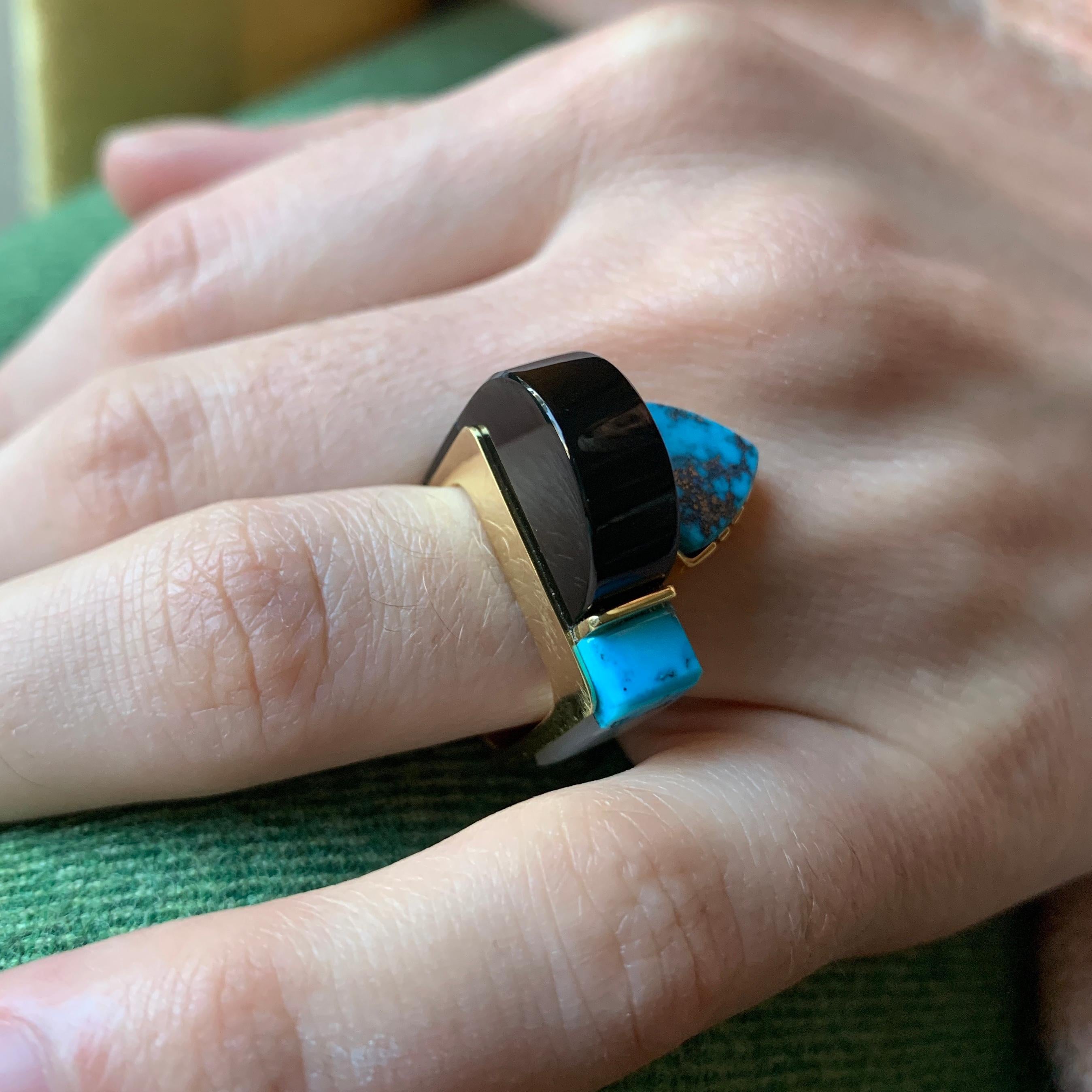 2018 Richard Chavez Ring mit Jade:: Türkis und Goldeinlage (Indigene Kunst (Nord-/Südamerika))