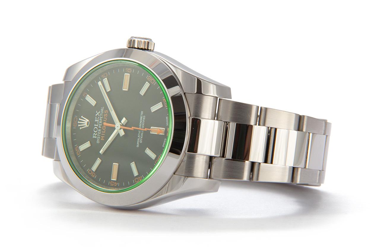 Contemporary 2018 Rolex Stainless Steel Milgauss Black Green 116400GV Box and Papers