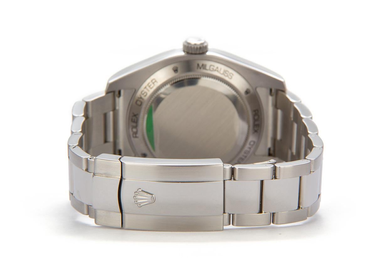 2018 Rolex Stainless Steel Milgauss Black Green 116400GV Box and Papers In Good Condition In Tustin, CA