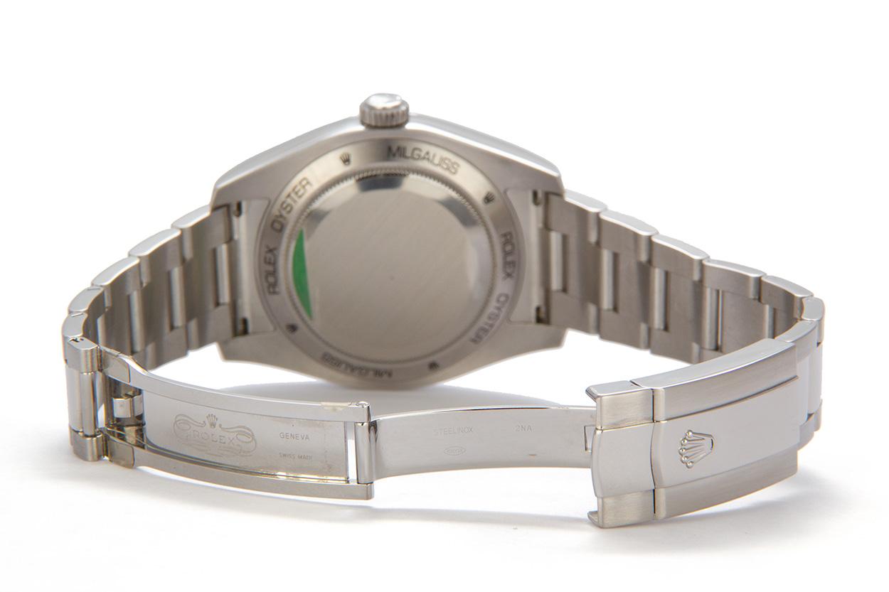 Men's 2018 Rolex Stainless Steel Milgauss Black Green 116400GV Box and Papers