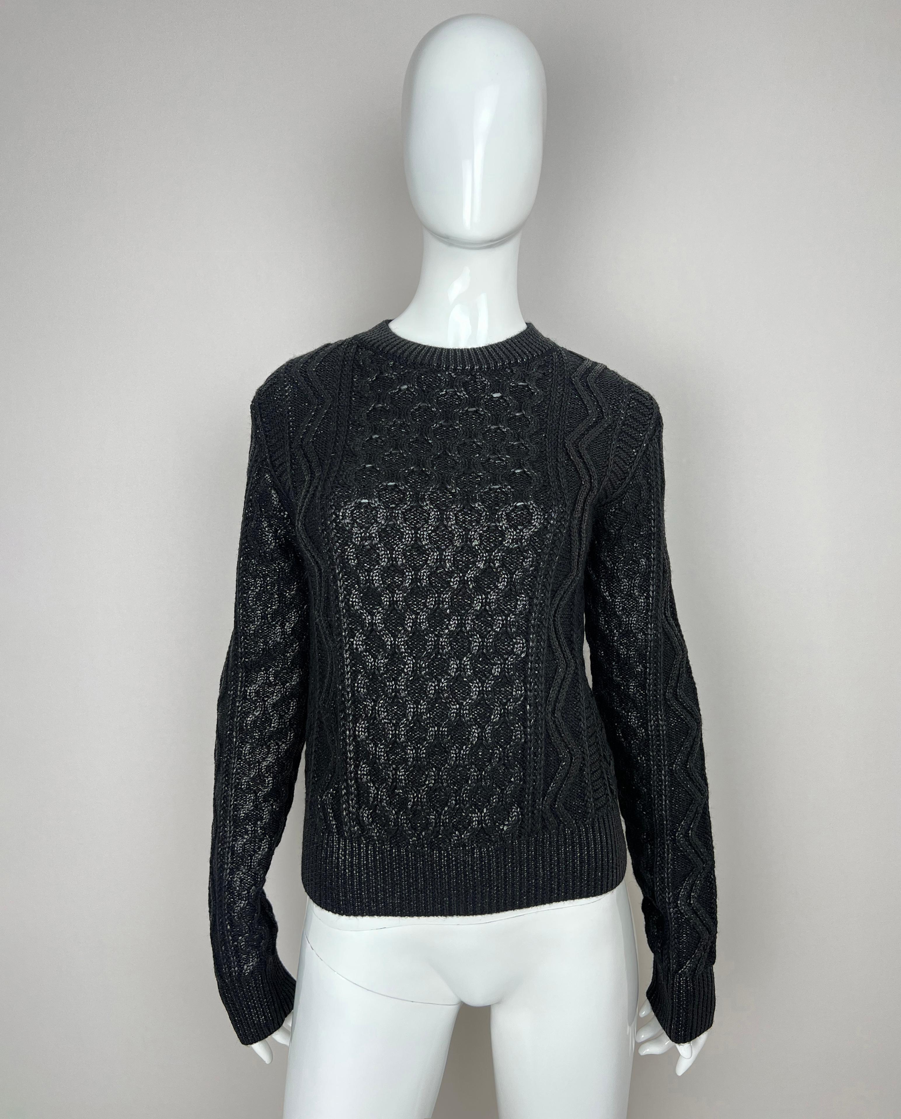 2018 Saint Laurent Paris  New with tags Paris coated cable knit sweater For Sale 8