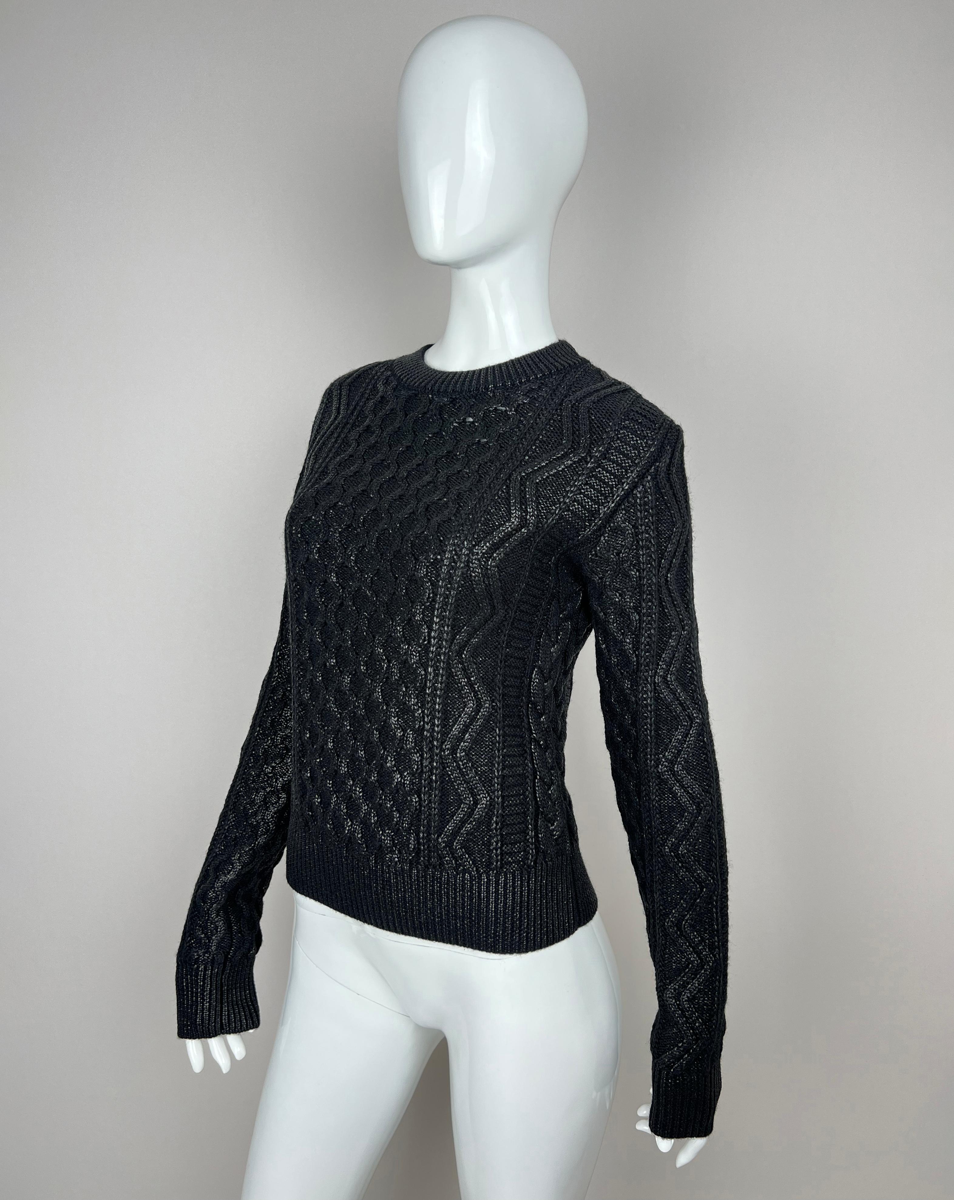 2018 Saint Laurent Paris  New with tags Paris coated cable knit sweater For Sale 9