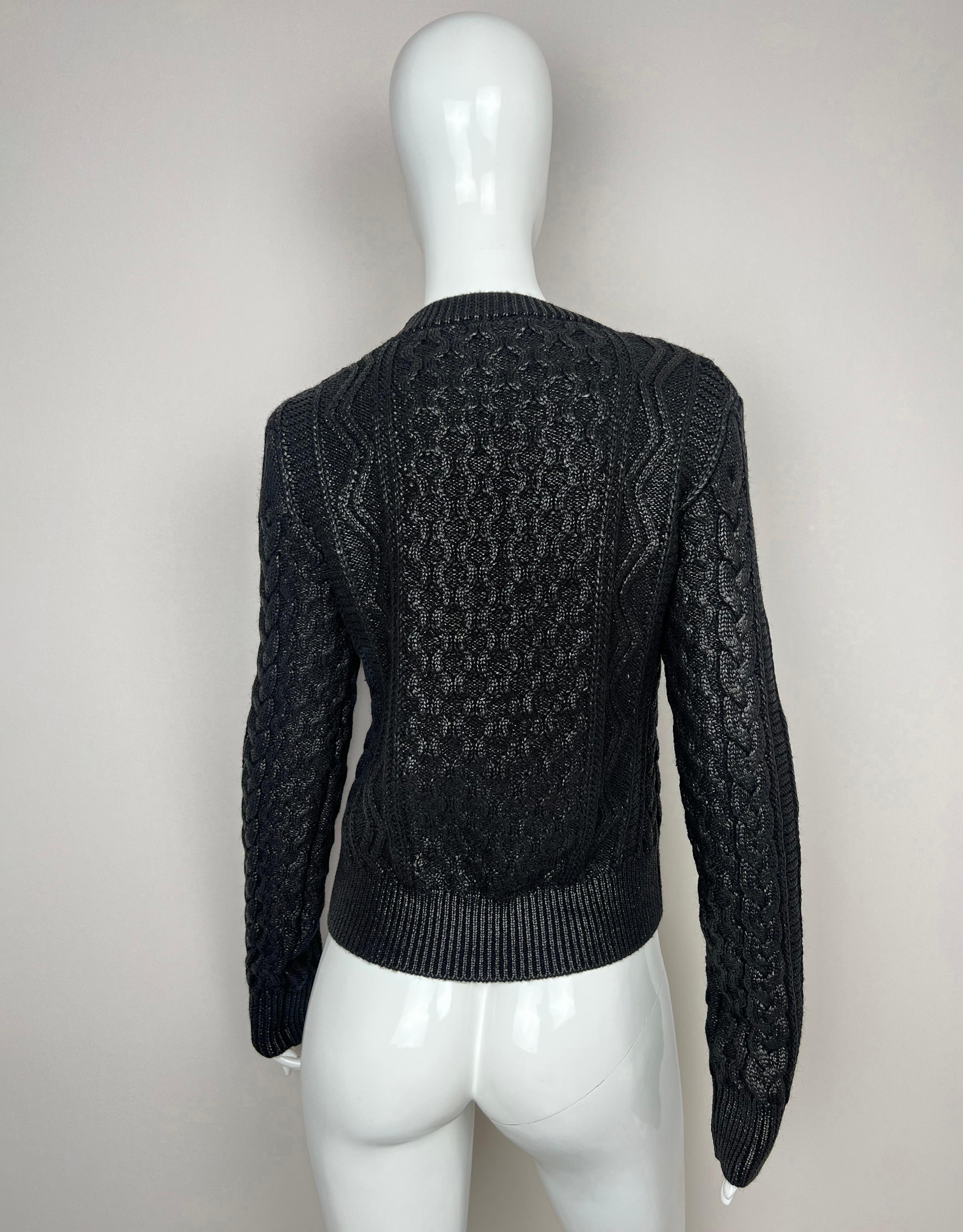 2018 Saint Laurent Paris  New with tags Paris coated cable knit sweater For Sale 10