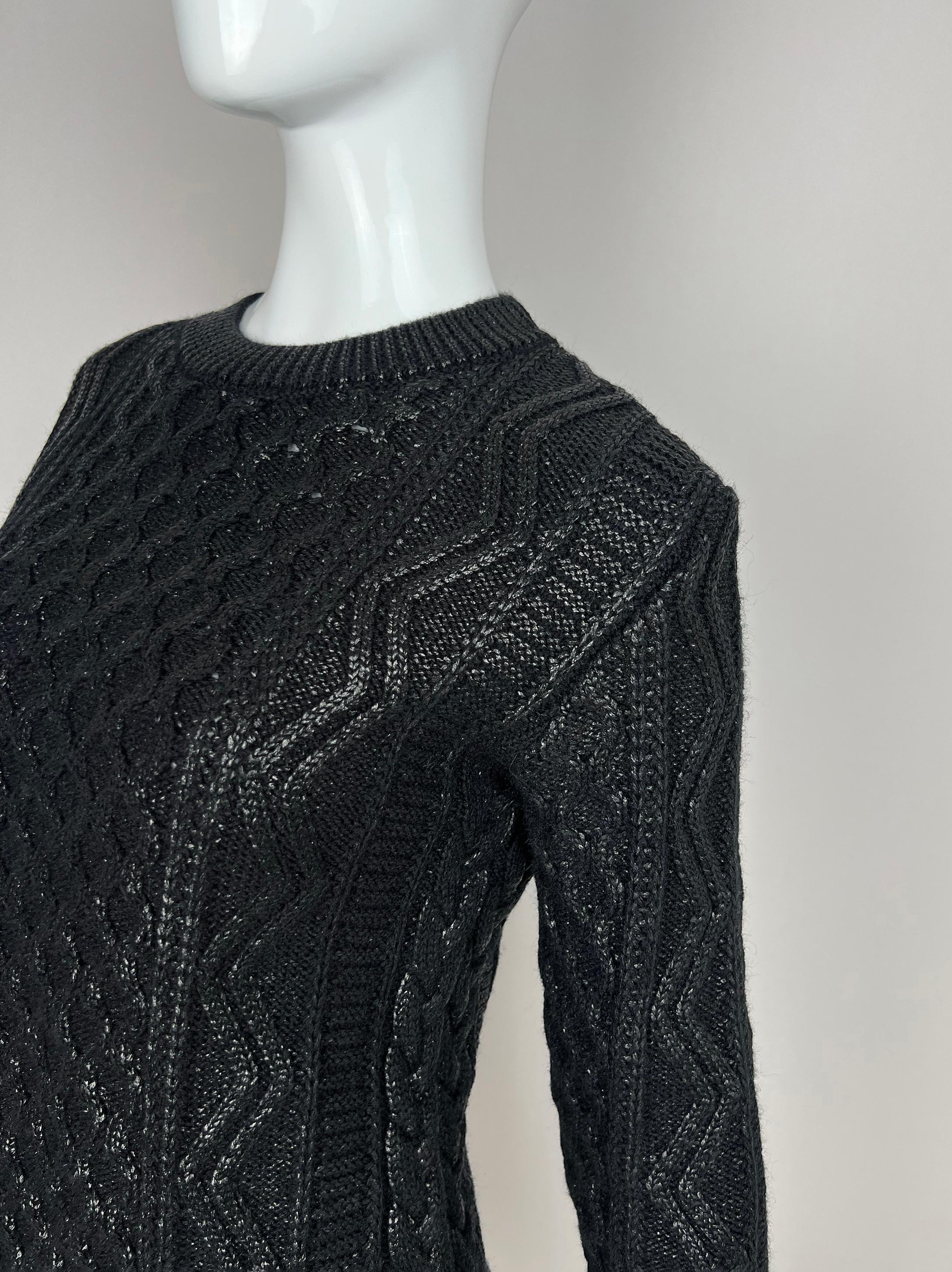 2018 Saint Laurent Paris  New with tags Paris coated cable knit sweater For Sale 11