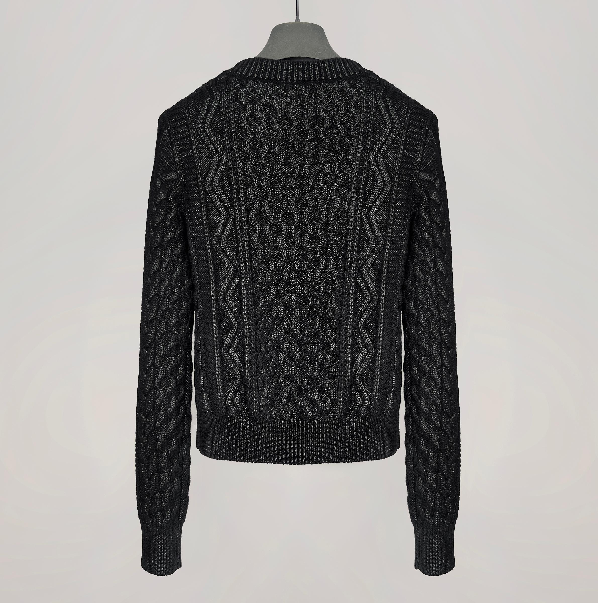 Black 2018 Saint Laurent Paris  New with tags Paris coated cable knit sweater For Sale