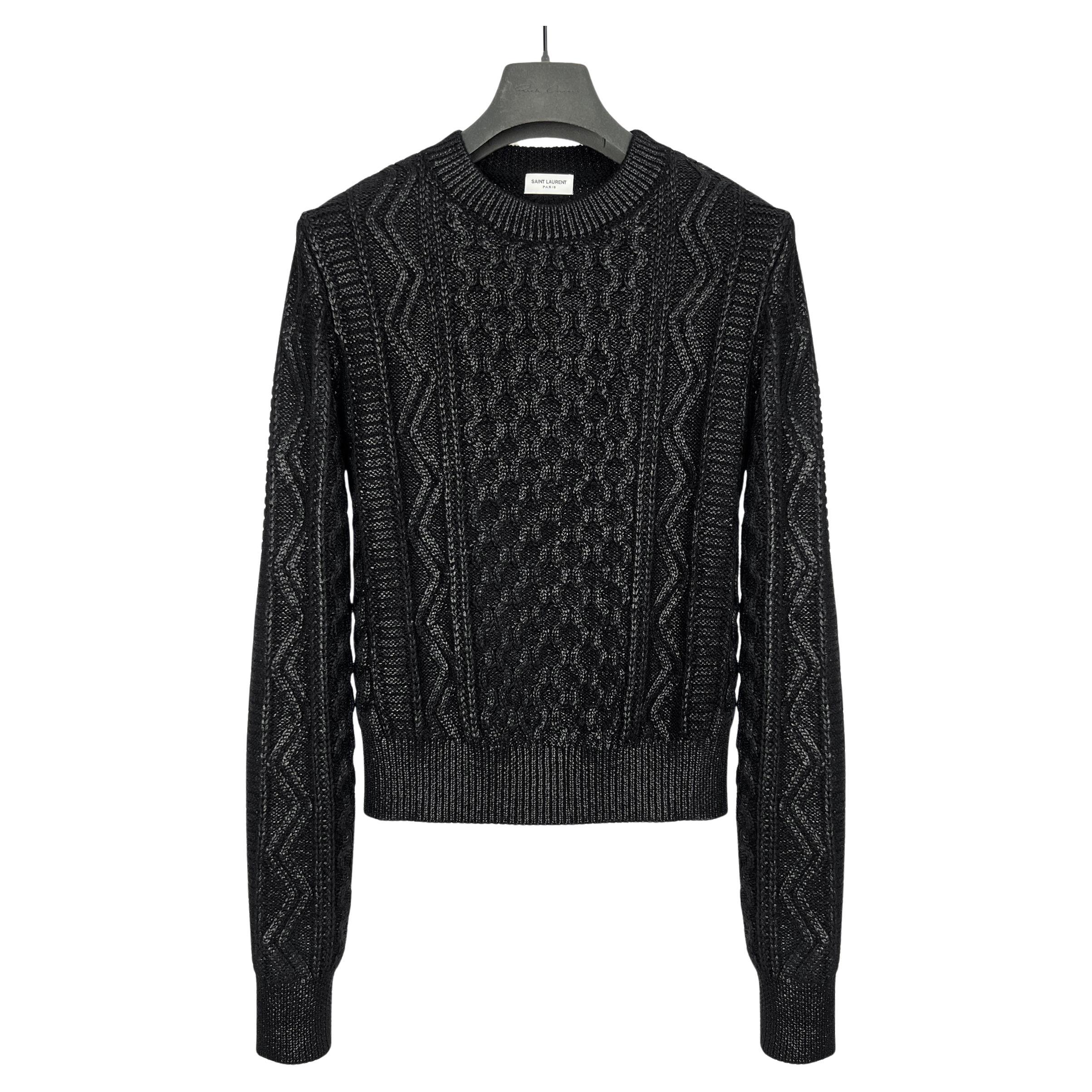 2018 Saint Laurent Paris  New with tags Paris coated cable knit sweater For Sale