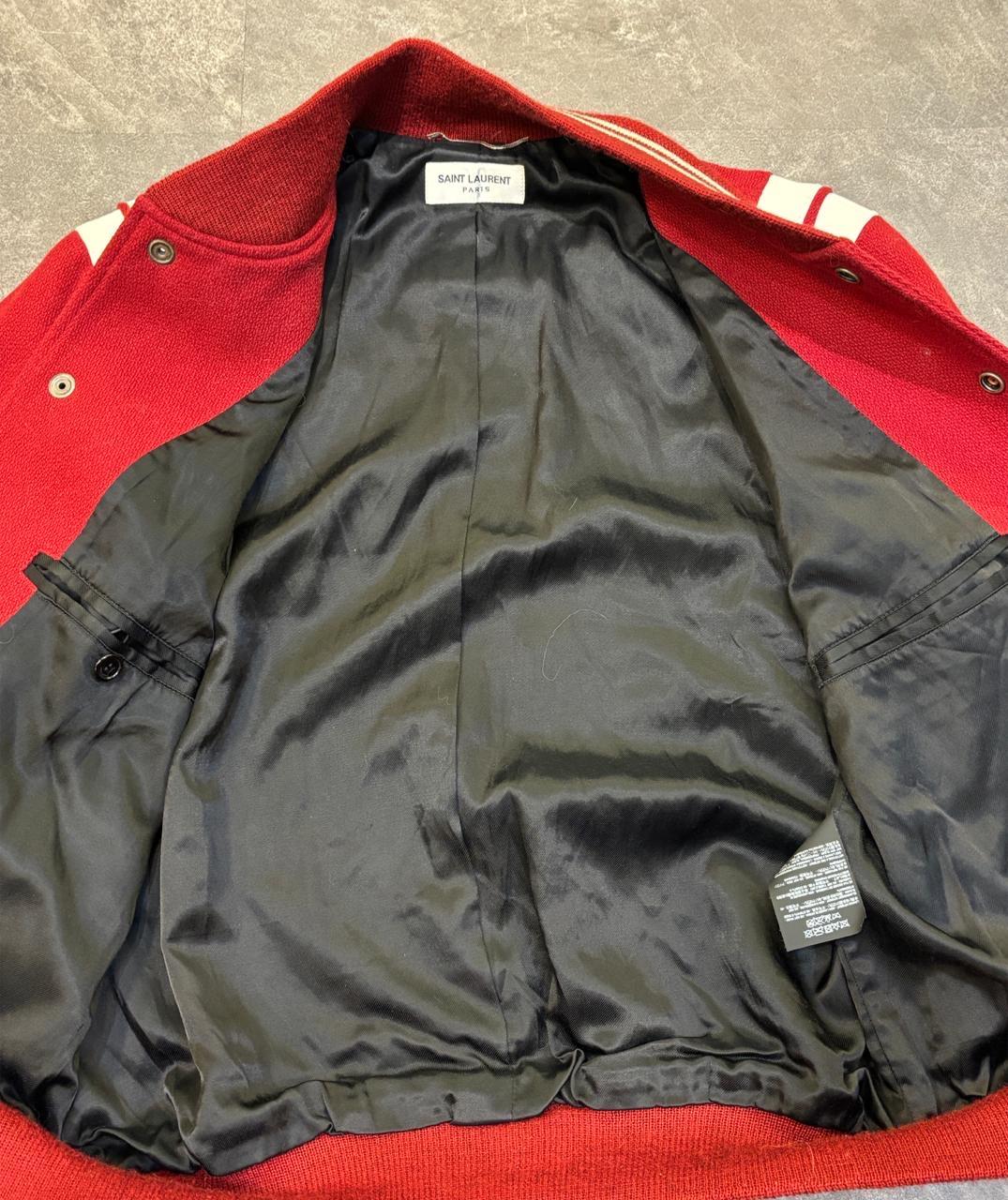 2018 Saint Laurent Red Wool Teddy Varsity Jacket For Sale 8