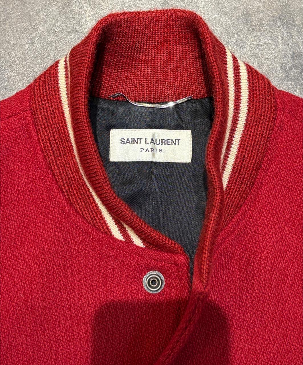 2018 Saint Laurent Red Wool Teddy Varsity Jacket For Sale 9