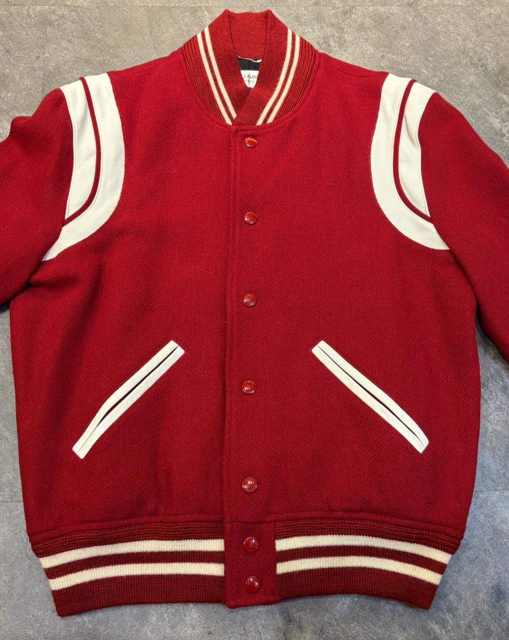 2018 Saint Laurent Red Wool Teddy Varsity Jacket For Sale 2