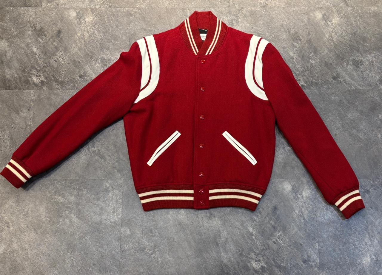 2018 Saint Laurent Red Wool Teddy Varsity Jacket For Sale 3