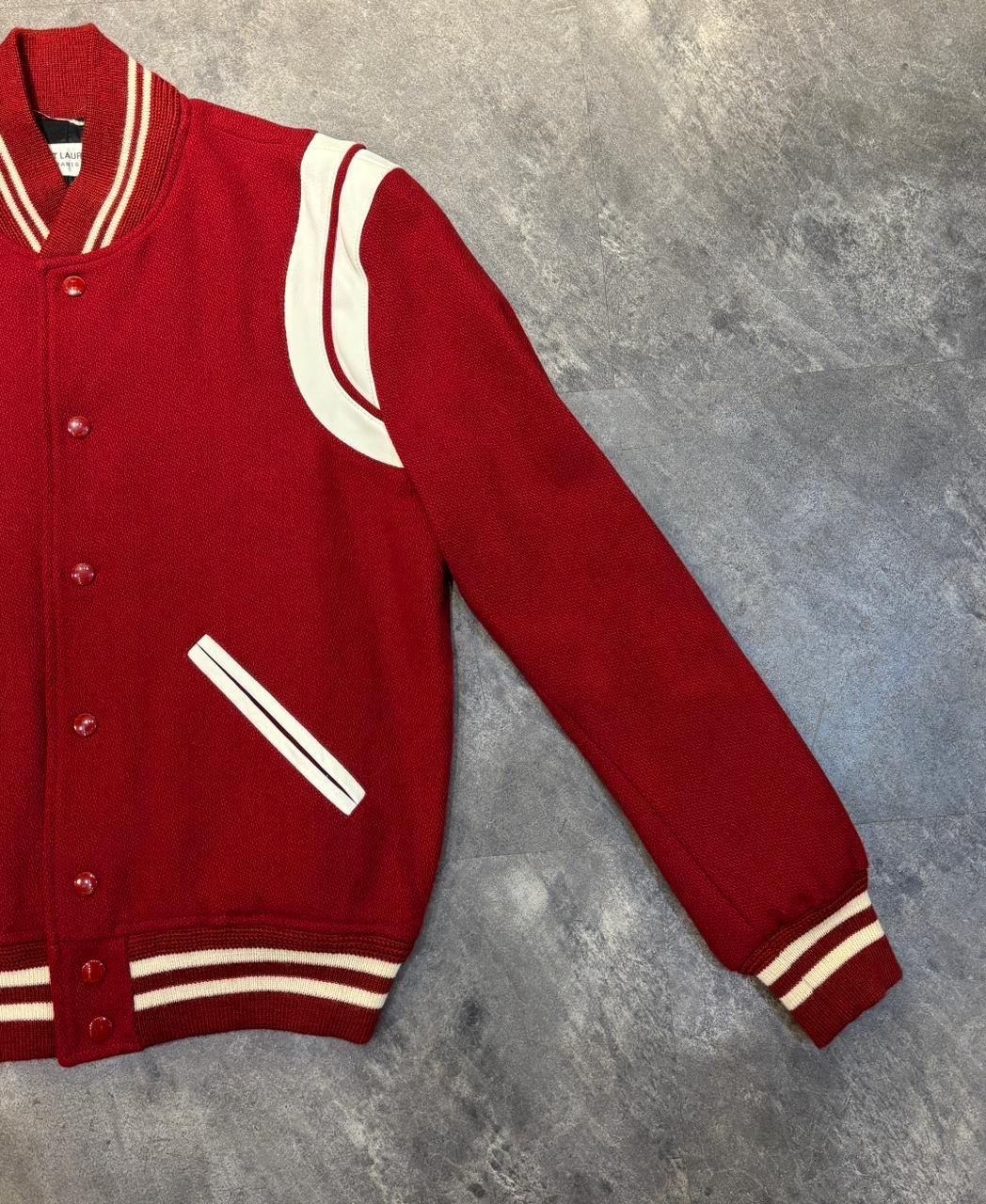 2018 Saint Laurent Red Wool Teddy Varsity Jacket For Sale 5