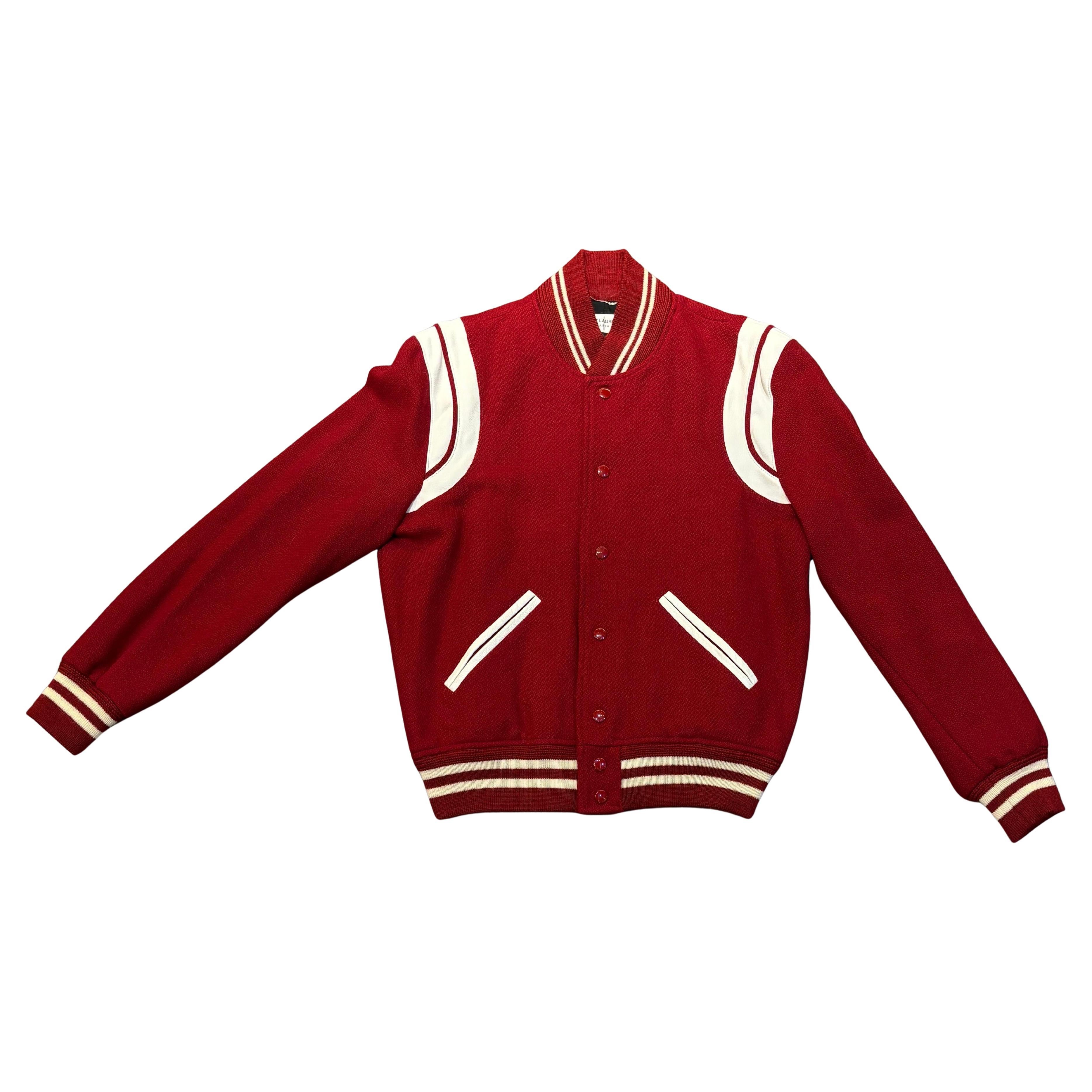 2018 Saint Laurent Red Wool Teddy Varsity Jacket For Sale