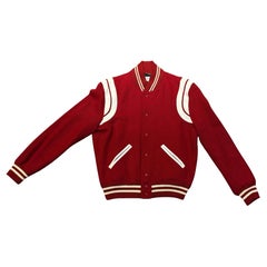 2018 Saint Laurent Red Wool Teddy Varsity Jacket