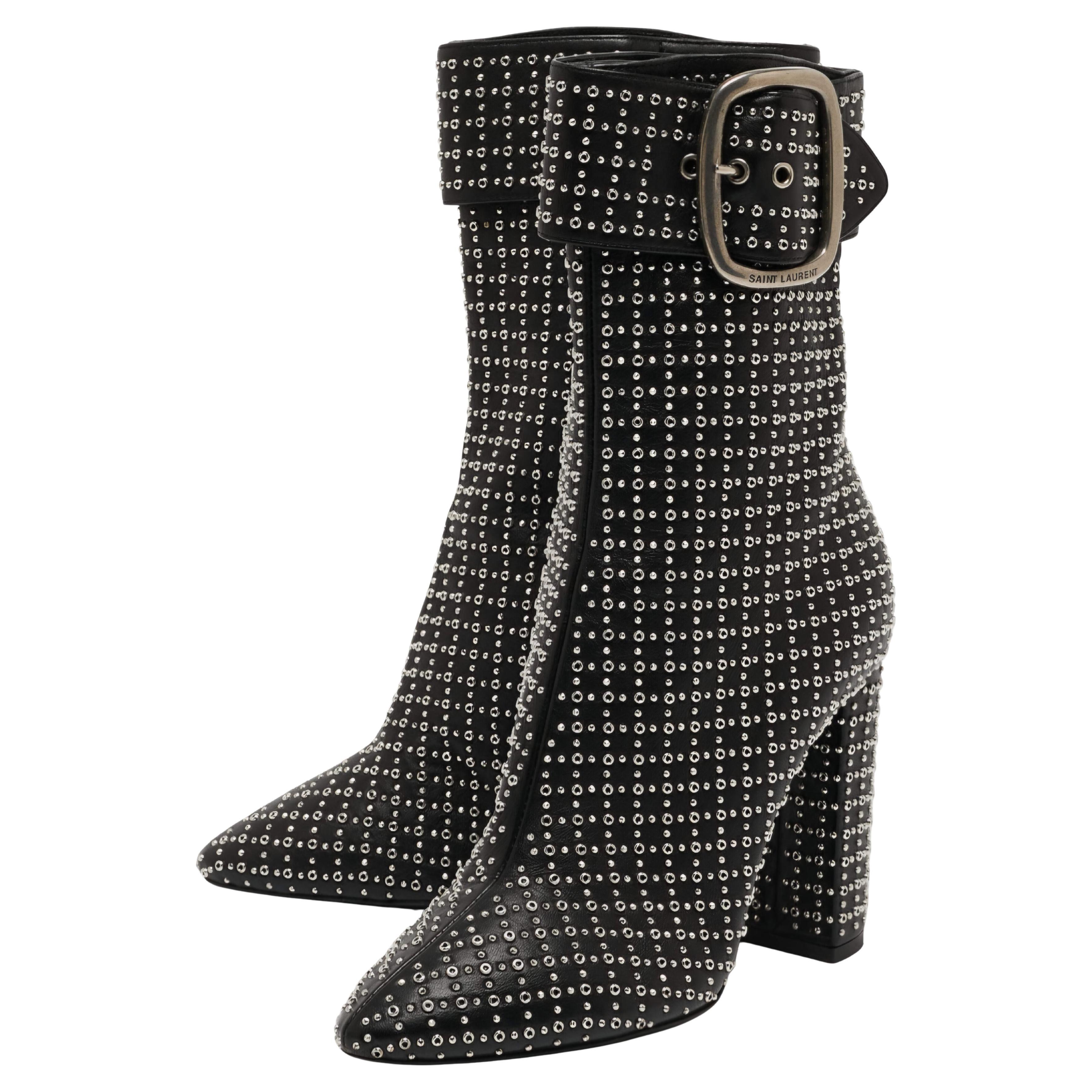 2018 Saint Laurent silver studded/black Joplin boots size 40 org price $1, 595