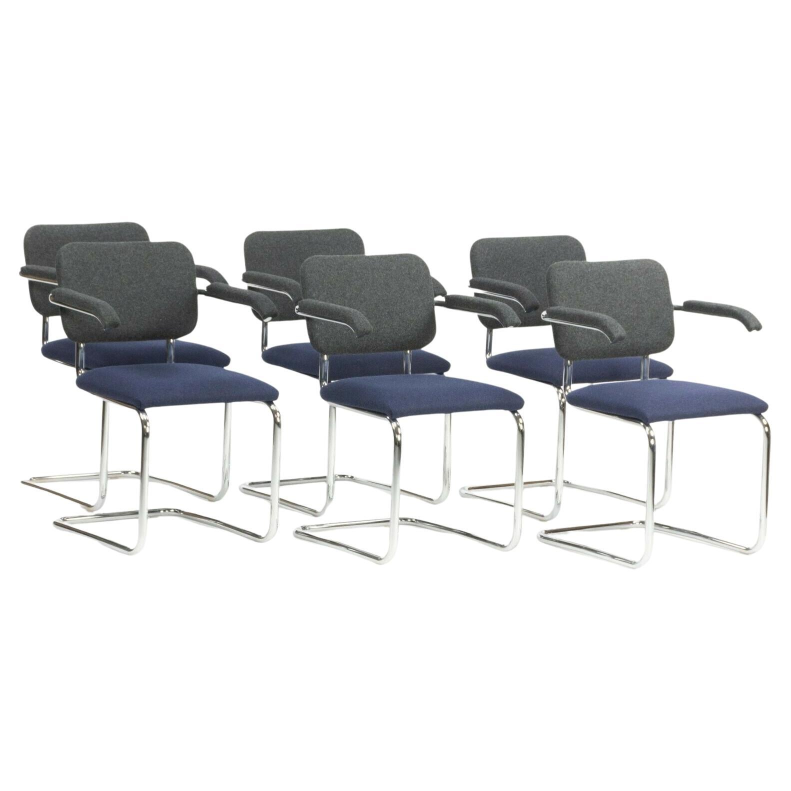 2018 Set of 6 Marcel Breuer for Knoll Studio Navy/Black Fabric Cesca Arm Chairs