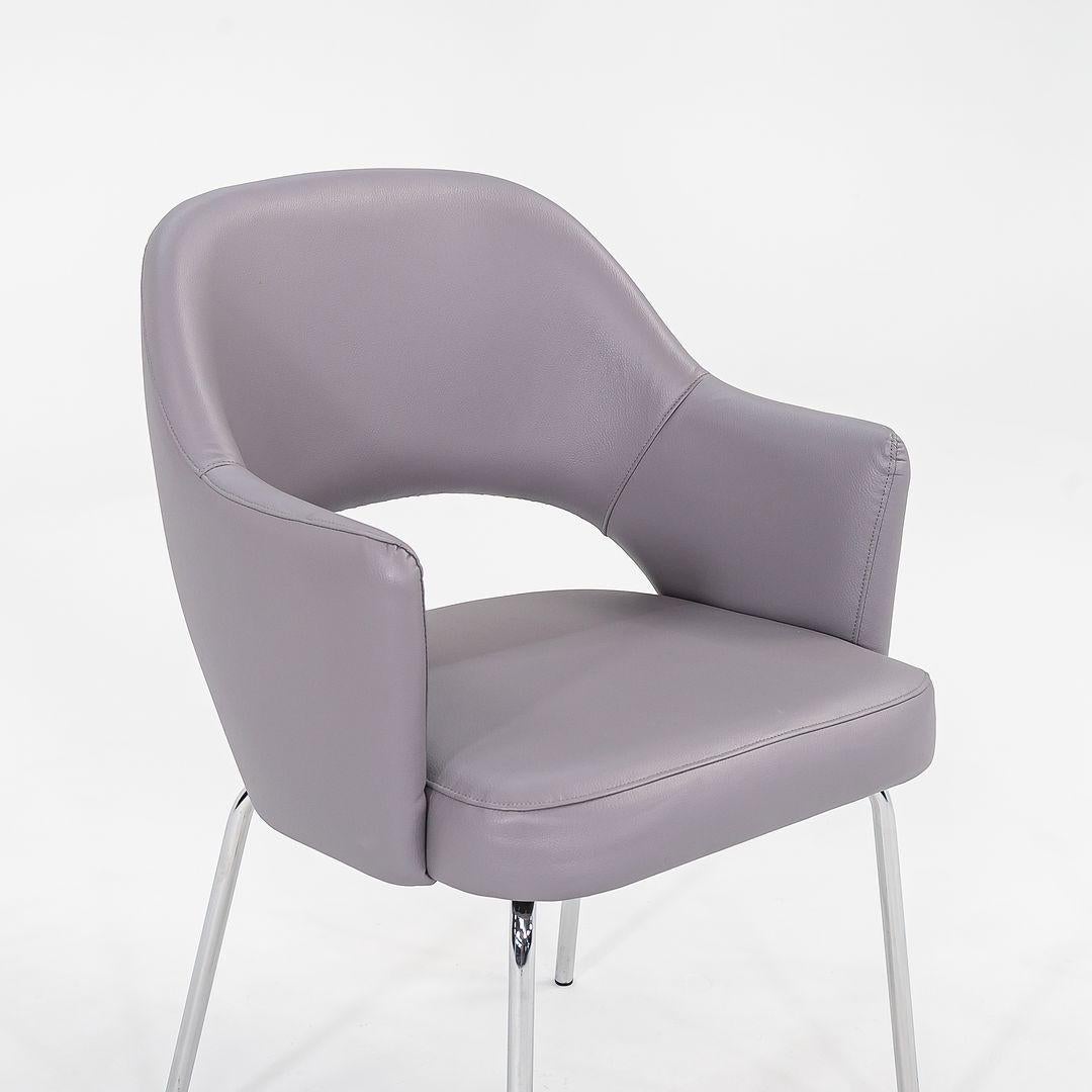 2018 Set of Four Nightingale Corp Grey Leather Tonik Dining Arm Chair Grey Vinyl For Sale 3