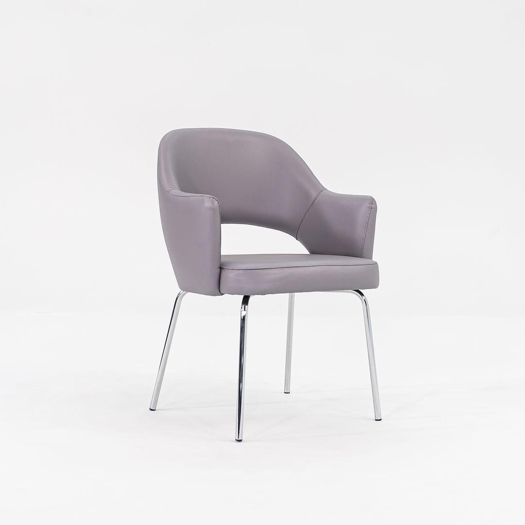 Canadian 2018 Set of Four Nightingale Corp Grey Leather Tonik Dining Arm Chair Grey Vinyl For Sale