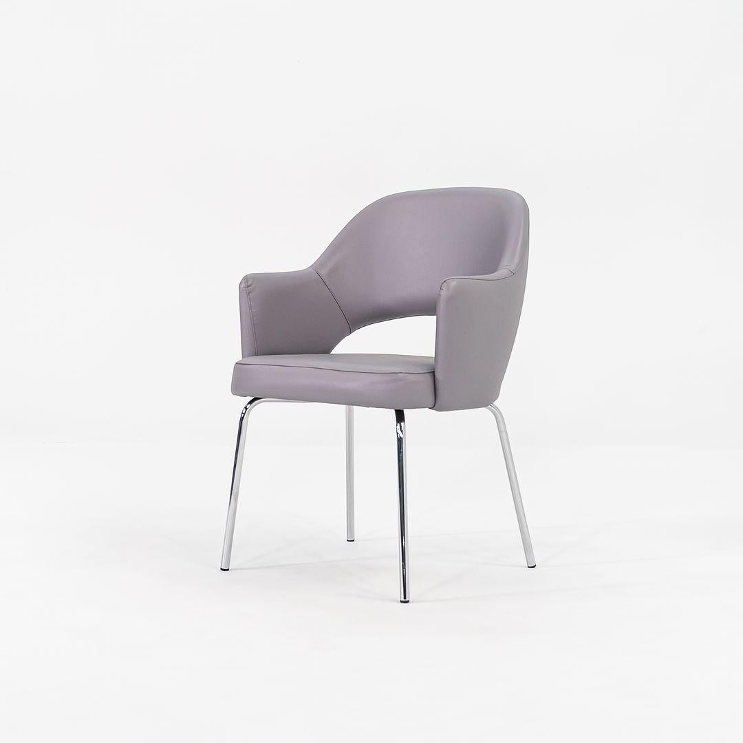 2018 Set of Four Nightingale Corp Grey Leather Tonik Dining Arm Chair Grey Vinyl For Sale 1